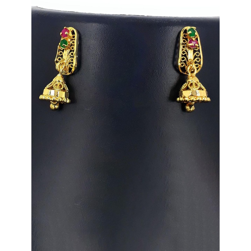 Anujeet Fashion Hub Gold-Plated American Diamond Studded Contemporary Jhumkas