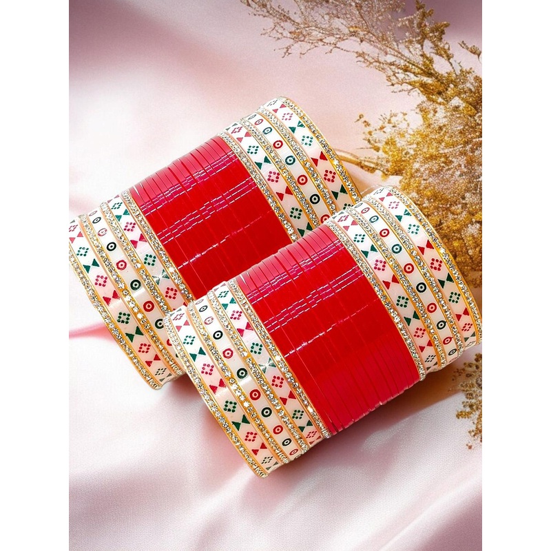 BeautyTrends Set Of 60 Zircon Studded Enamelled Chuda Bangle Set