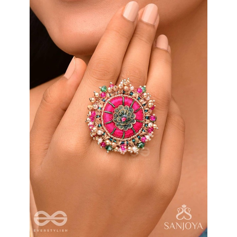EVERSTYLISH Sanjoya Resham, Beads & Dabka Embroidered Adjustable Finger Ring