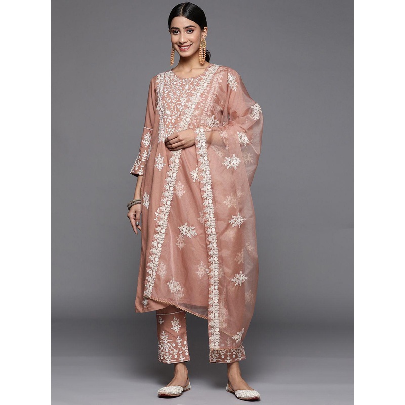 House of Pataudi Embroidered Straight Kurta & Trouser With Dupatta