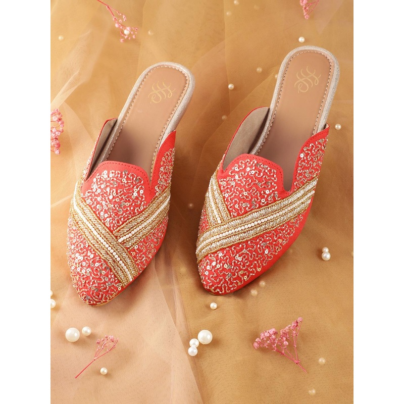 House of Pataudi Women Ethnic Embellished Mules