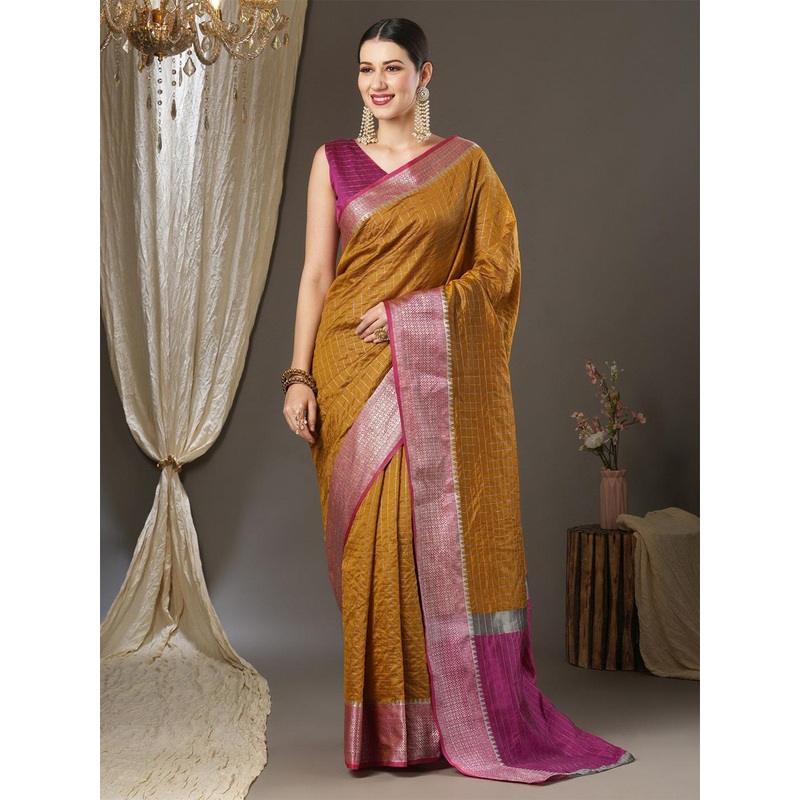 IndianRang Geometric Woven Design Zari Saree with Blouse Piece