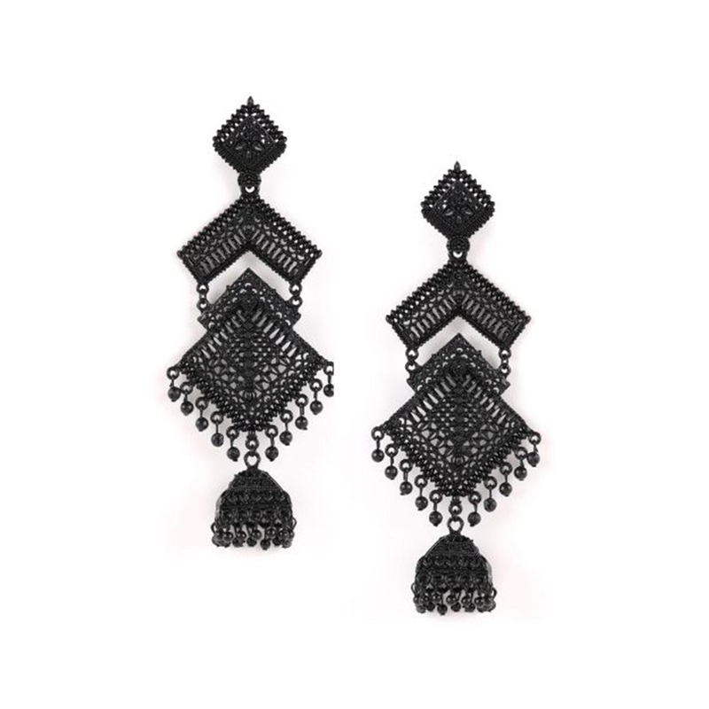 Jazz and Sizzle Black Contemporary Jhumkas Earrings