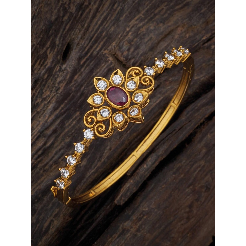 Kushal’s Fashion Jewellery Antique Gold-Plated Stone Studded Kada Bracelet