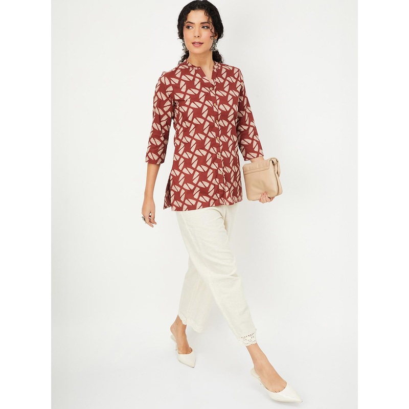 max Abstract Printed Round Neck Three-Quarter Sleeves Kurti