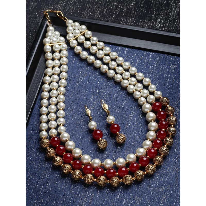 PANASH Gold-Plated Pearl Handcrafted Pearl Jewellery Set