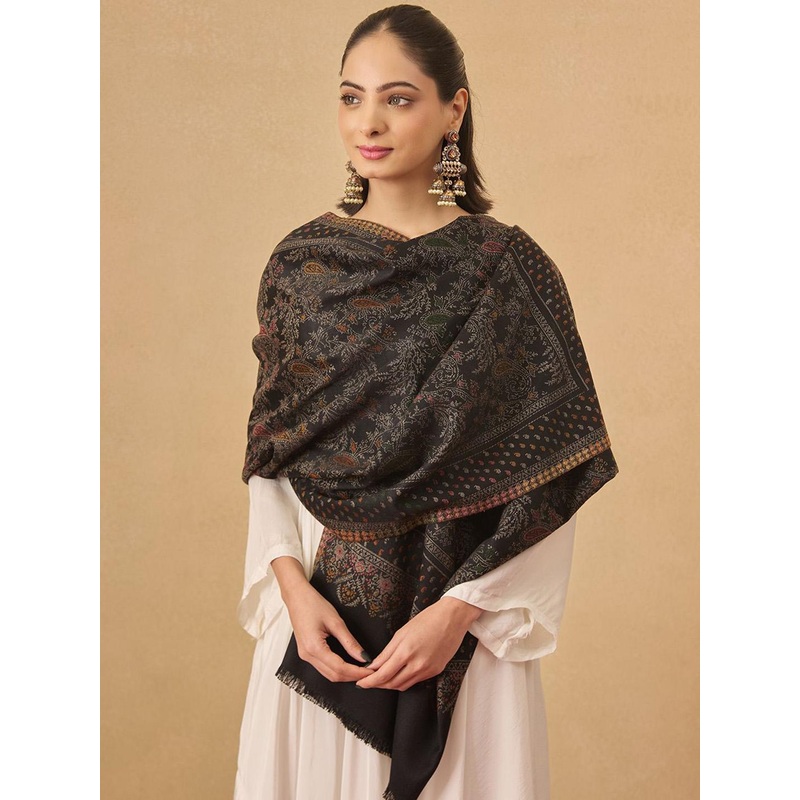 Pashmoda Floral Woven Design Haseen Kaani Woolen Shawl
