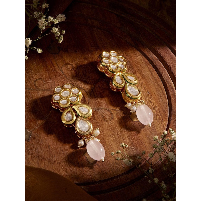 Priyaasi Gold-Plated Kundan Studded Contemporary Drop Earrings