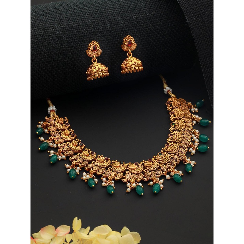 Saraf RS Jewellery Gold Plated American Diamond Stones Studded Necklace & Earrings