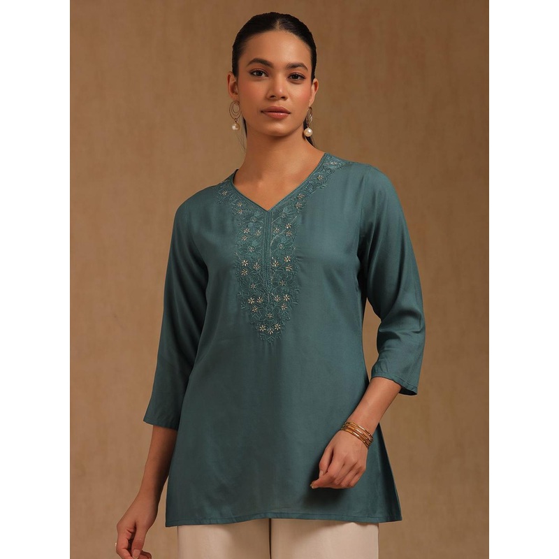 Soch Floral Yoke Design V-Neck Thread Work Straight Kurti