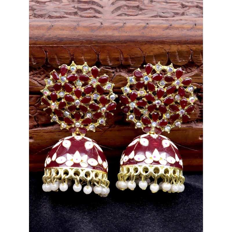 VAGHBHATT Gold-Plated Floral Jhumkas Earrings