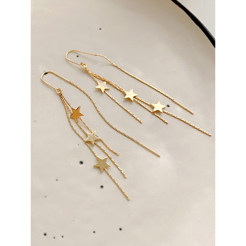 Yellow Chimes Gold-Toned Star Hanging Chain Dangler Drop Earrings