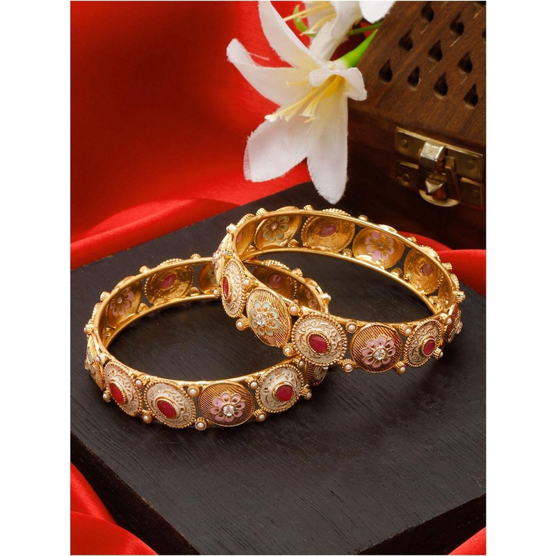 YouBella Set of 2 Gold-Plated Stones Studded Traditional Bangles