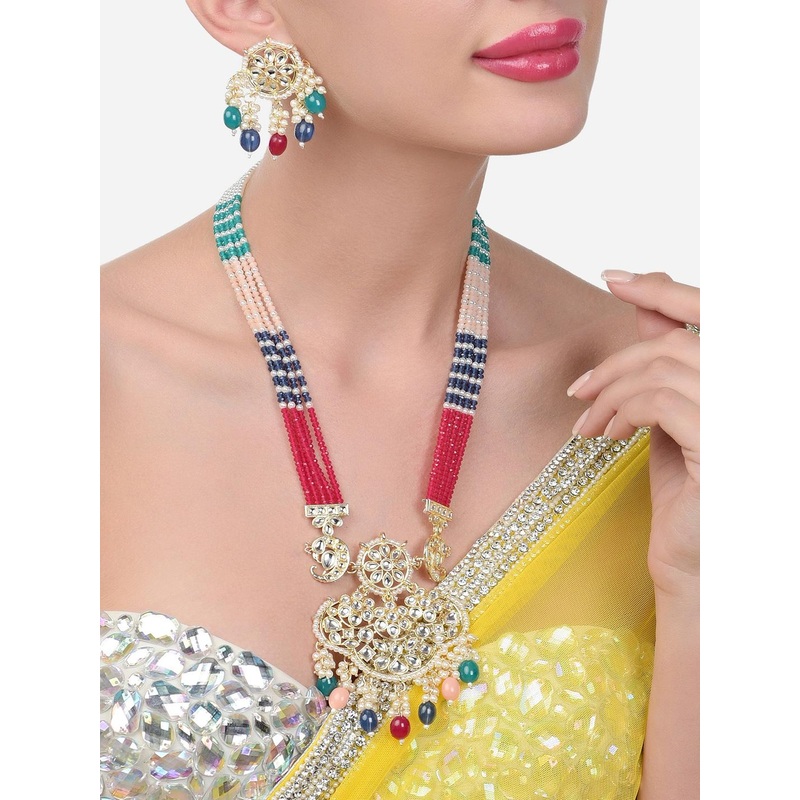 Zaveri Pearls Gold-Plated Beads & Kundan -Studded Layered Jewellery Set