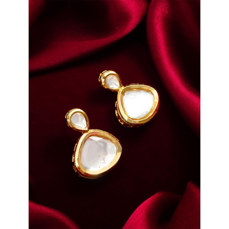 Anouk Gold-Plated Kundan Studded Contemporary Drop Earrings