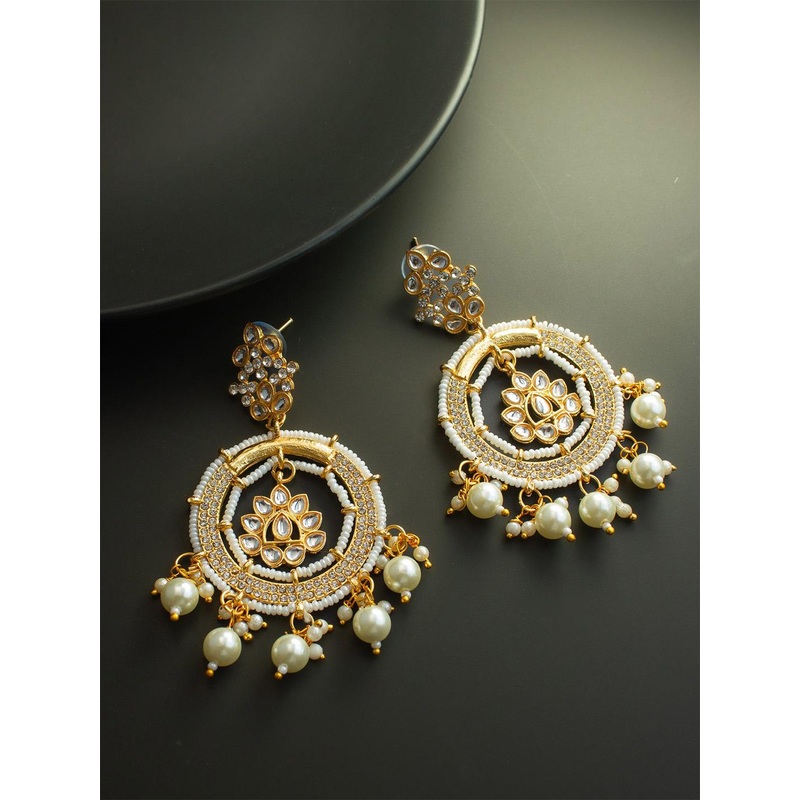 Anouk Gold-Plated Pearls Beaded And Stones Studded Circular Shaped Drop Earrings