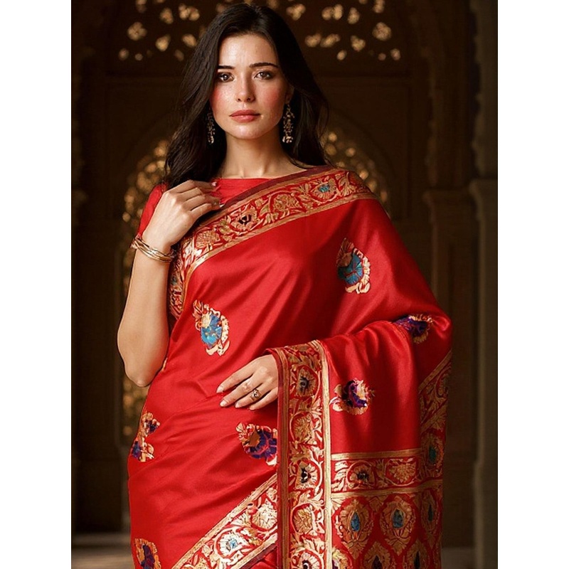 Anouk Rustic Ethnic Motifs Zari Silk Blend Handloom Banarasi Saree