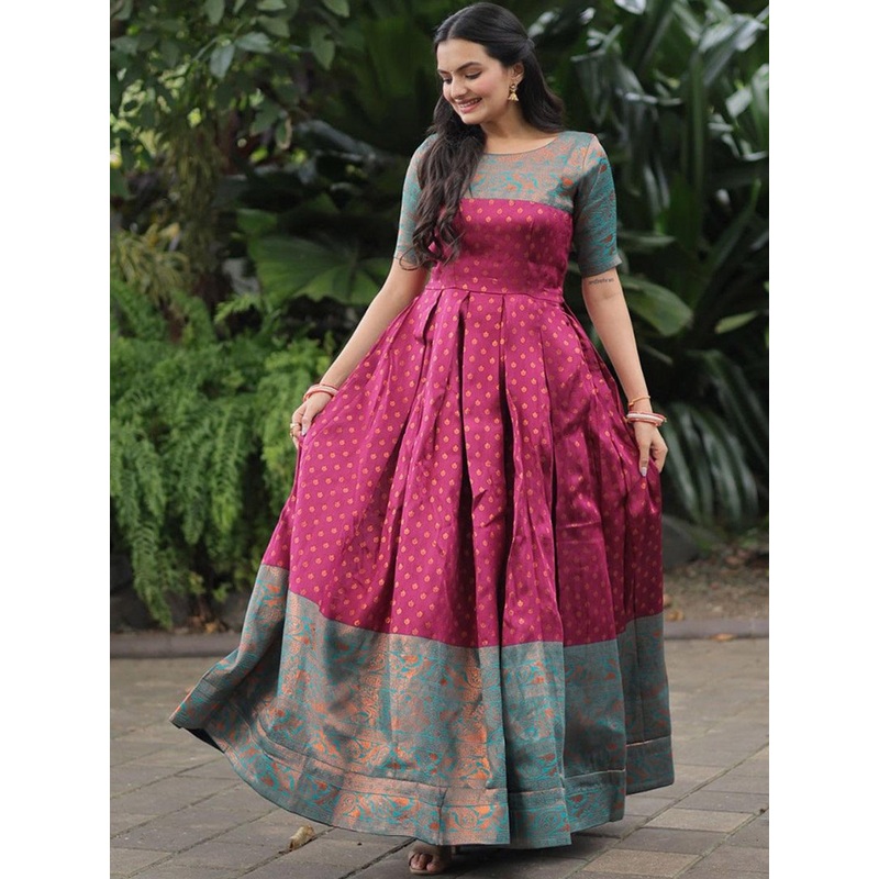 BAESD Woven Design Round Neck Art Silk Anarkali Kurta