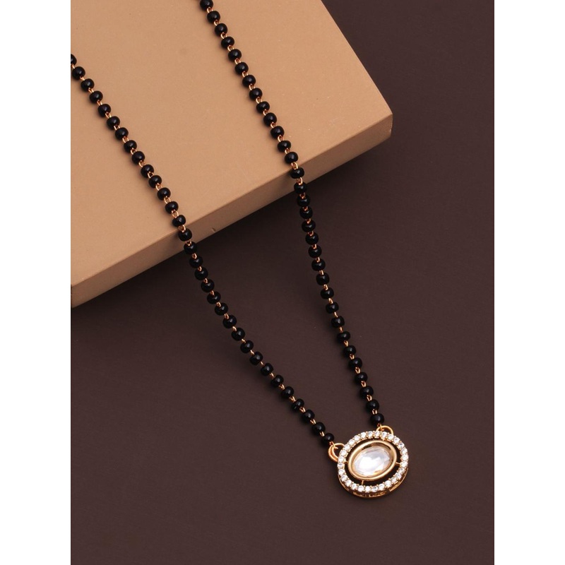 BELWICK Gold-Plated American Diamond Studded And Beaded Mangalsutra