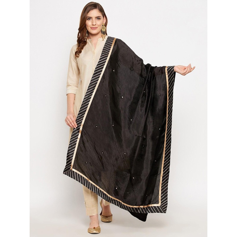 Clora Creation Black & Gold-Toned Printed Dupatta with Gotta Patti