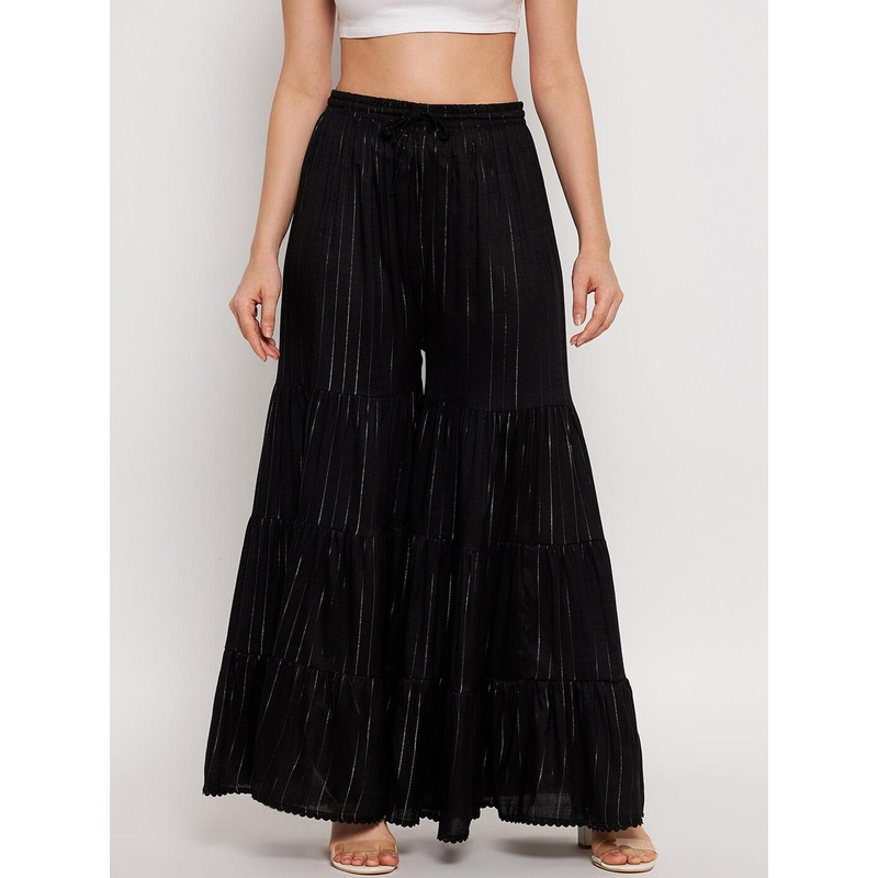 Clora Creation Women Black Striped Flared Ethnic Palazzos