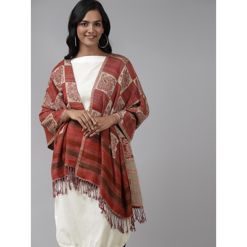 Indo Era Beige Ethnic Motifs Woven Design Viscose Rayon Stole