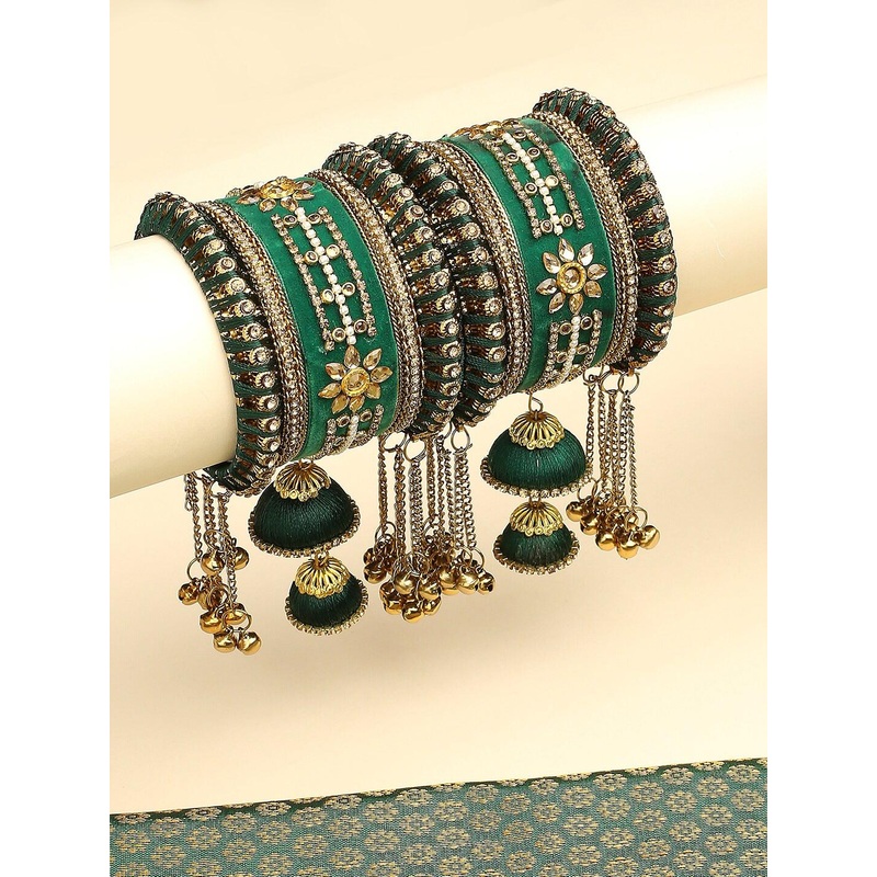 OOMPH Set Of 10 Kundan-Studded Bangles