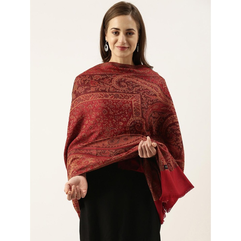 Pashmoda Women Red Woven Design Jamawar Shawl