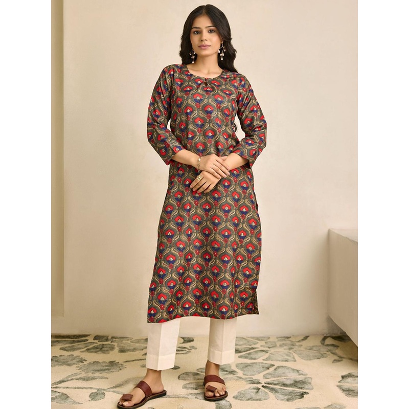 WOMEN PLUS Ethnic Motifs Printed Round Neck Straight Kurta
