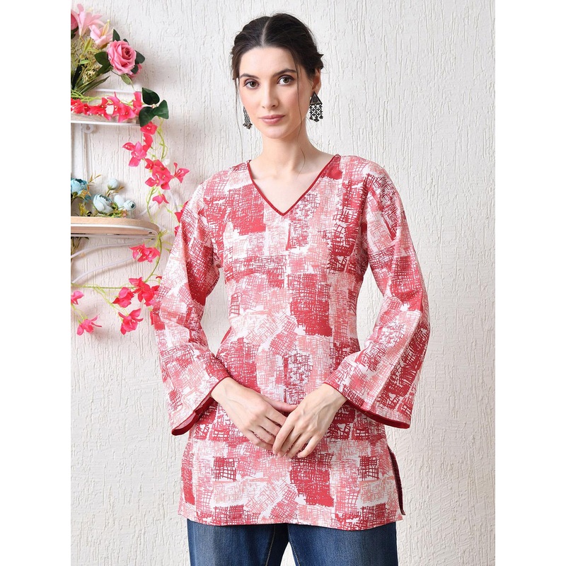 Aktasa Women V-Neck Pure Cotton Straight Kurti