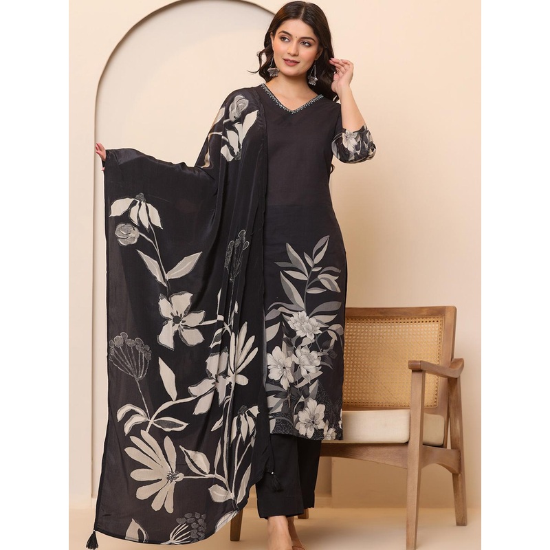 all about you Floral Printed  Pure Cotton Kurta With Trousers & Dupatta