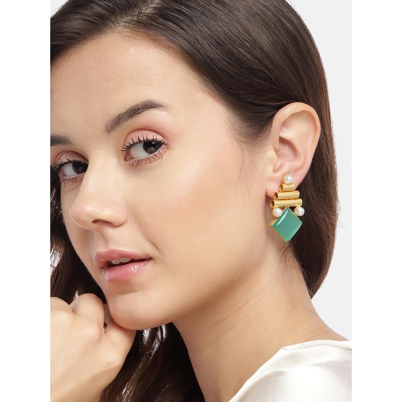 Anouk Gold-Plated Artificial Stones & Beads Contemporary Drop Earrings