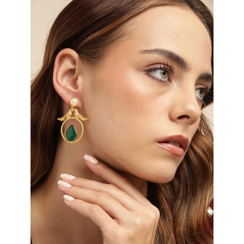 Anouk Gold-Plated Beaded Geometric Drop Earrings