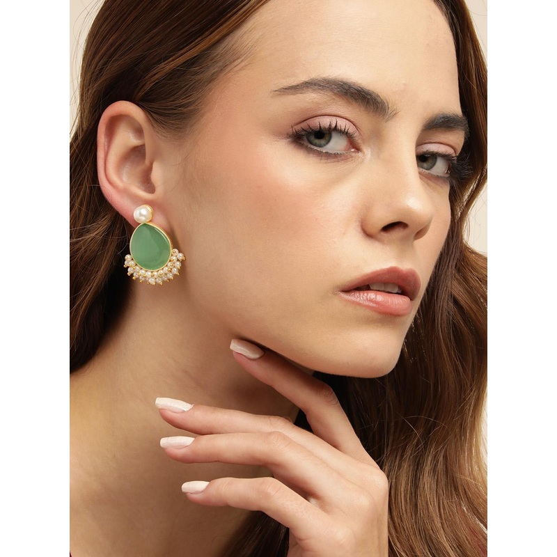 Anouk Gold Plated Beaded Tear Drop Shaped Drop Earrings