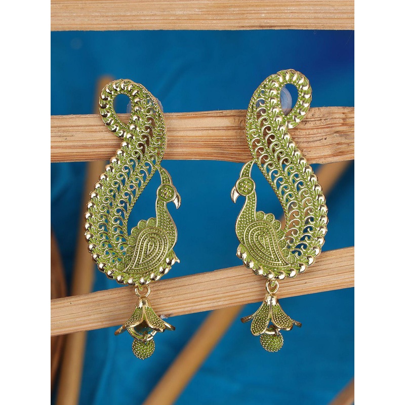 Anouk Gold Plated Peacock Shaped Drop Earrings