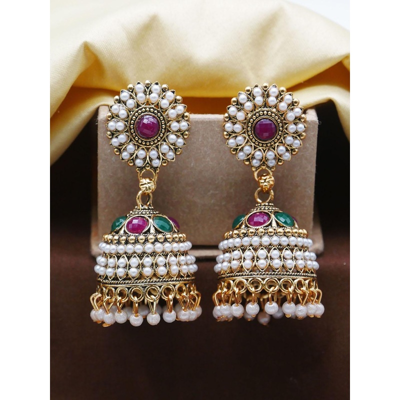 Anouk Gold-Plated Pearls Studded Dome Shaped Jhumkas Earrings