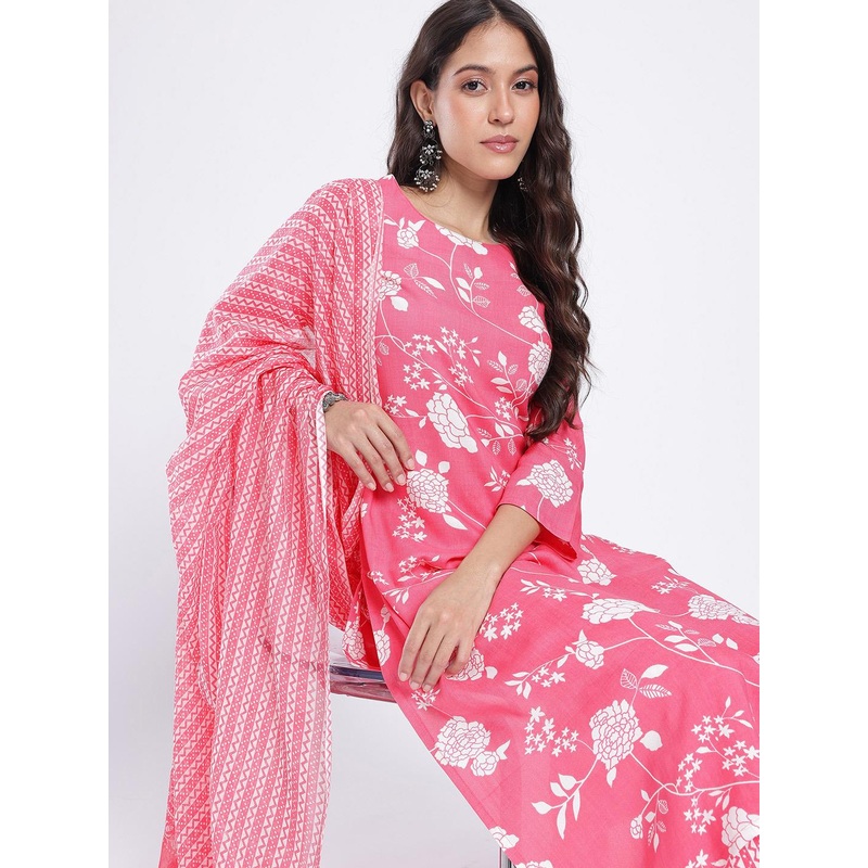 Anouk Rustic Floral Printed Kurta With Trousers & Dupatta