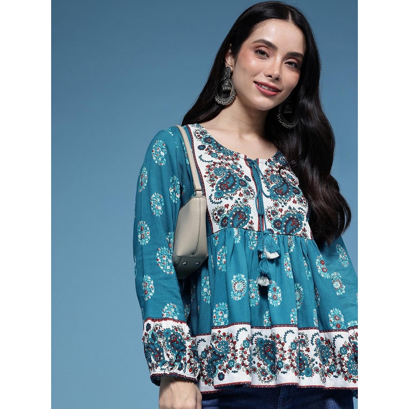 HERE&NOW Floral Printed V-Neck Kurti