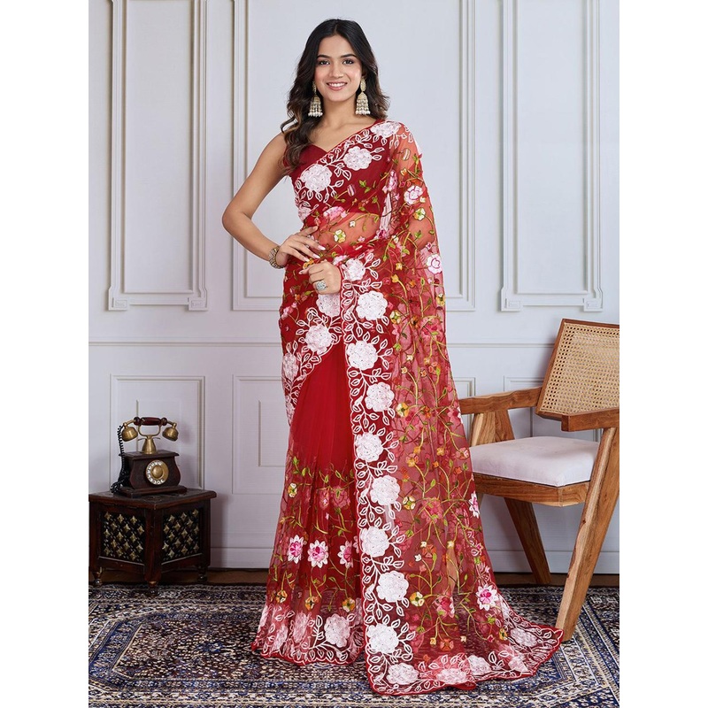 House of Pataudi Embroidered Saree With Blouse