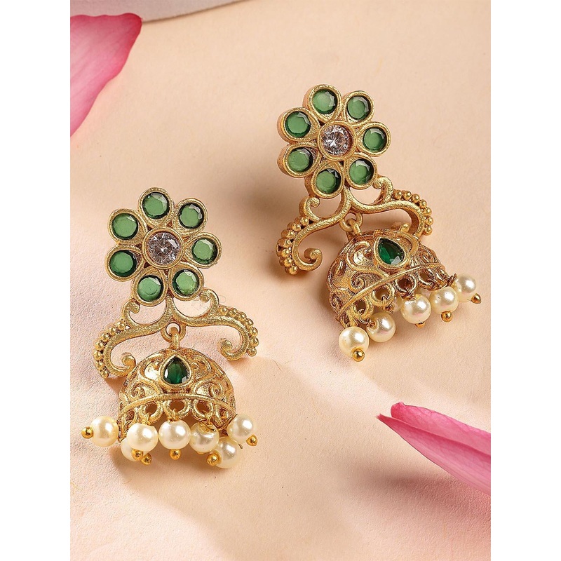 KARATCART Gold-Plated Artificial Stones Dome Shaped Jhumkas Earrings