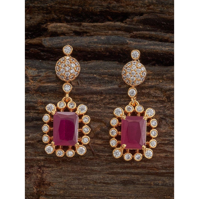 Kushal’s Fashion Jewellery Gold Plated Zircon Studded Geometric Drop Earrings
