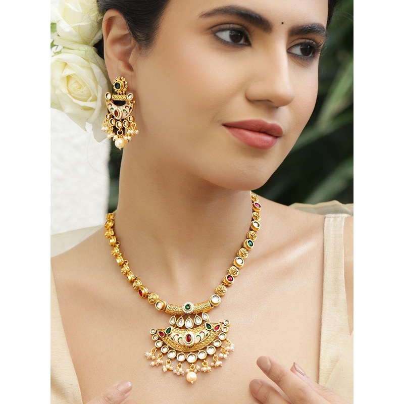 Rubans Women 22k Gold-Plated Kundan-Studded & Beaded Jewellery Set