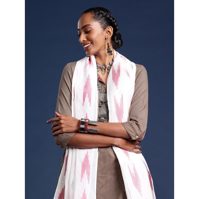 Taavi Woven Design Pure Cotton Ikat Dupatta