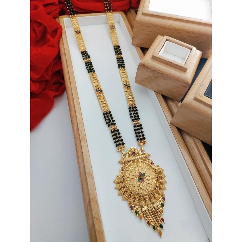 TKRB SALES Gold-Plated Artificial Stones Studded and Beaded Mangalsutra
