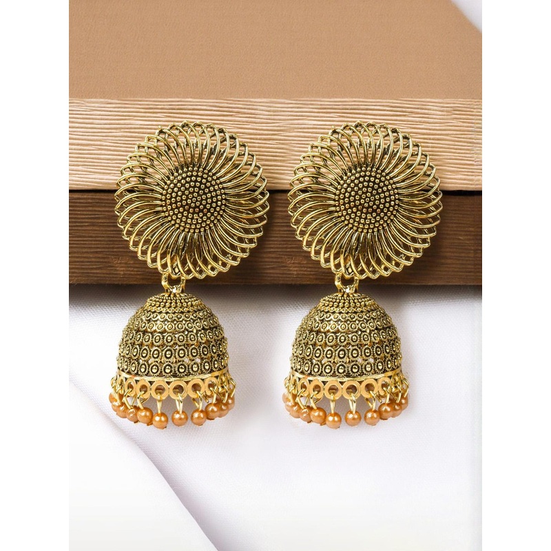 Accessoo Gold-Plated Ghungroo Beaded Dome Shaped Jhumkas