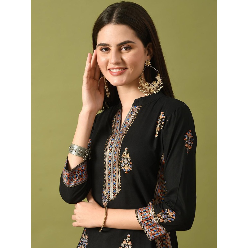 ANNSH APPAREL Ethnic Motifs Printed Mandarin Collar Straight Kurta