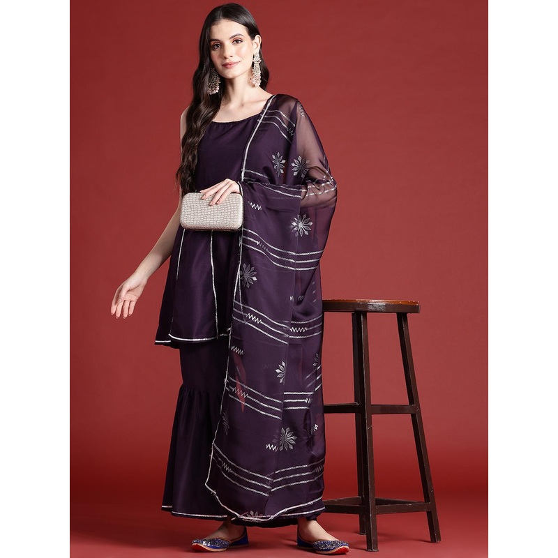 Anouk Ethnic Motifs Print Gotta Patti Kurta with Sharara & Dupatta