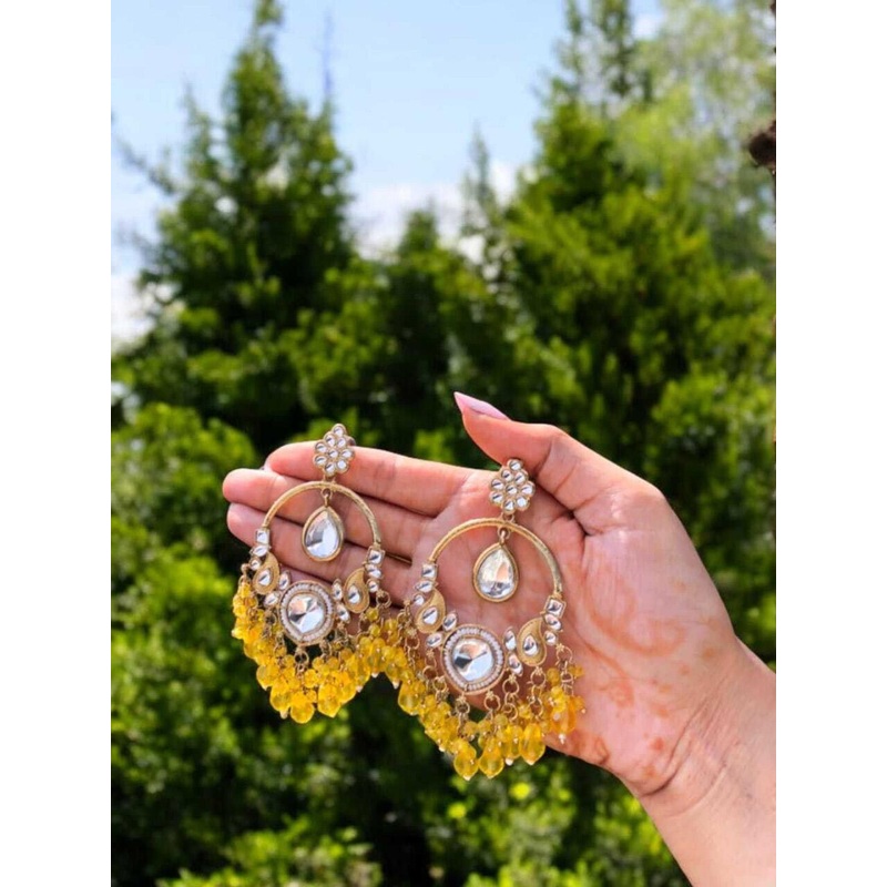 Anouk Gold-Plated Artificial Studded and Beaded Contemporary Chandbalis