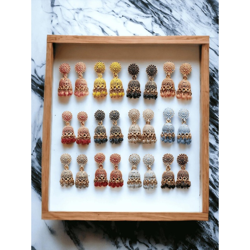 Anouk Set Of 12 Gold Plated Artificial Stones & Beads Contemporary Jhumkas Earrings