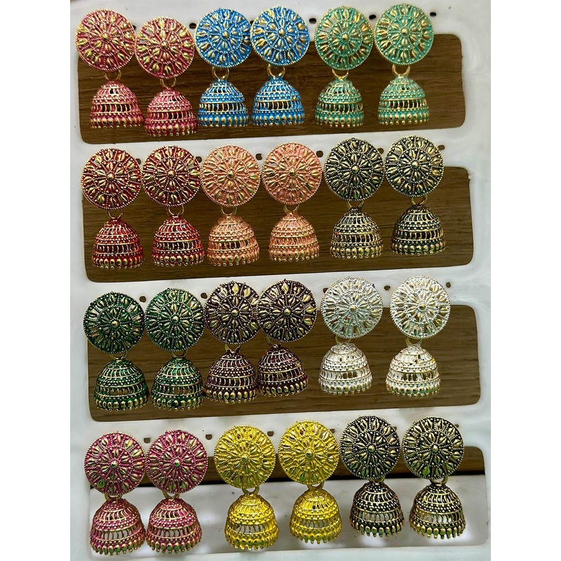 Anouk Set Of 12 Gold Plated Artificial Stones Studded And Beaded Dome Shaped Jhumkas